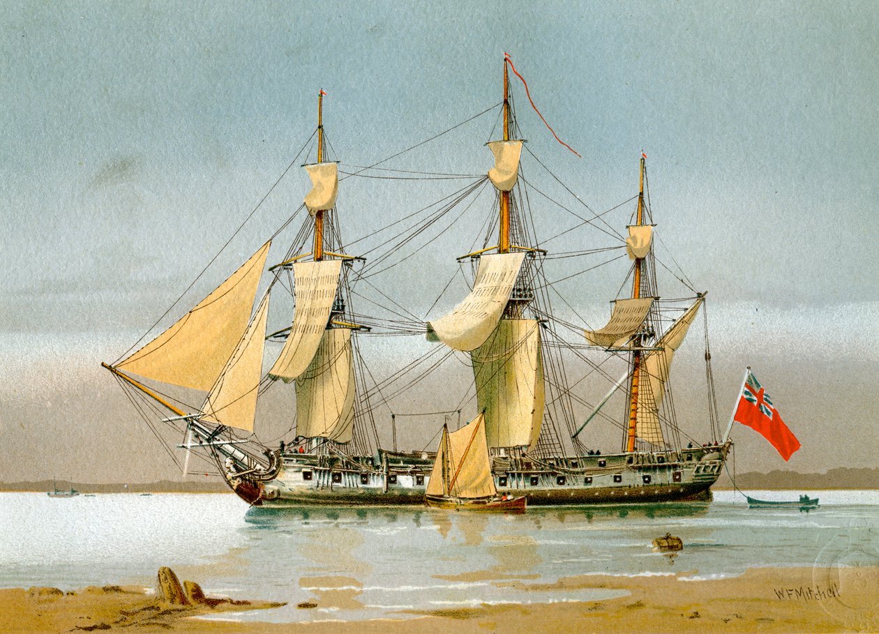 Een Koninklijke Marine 42 kanonnen fregat door William Frederick Mitchell