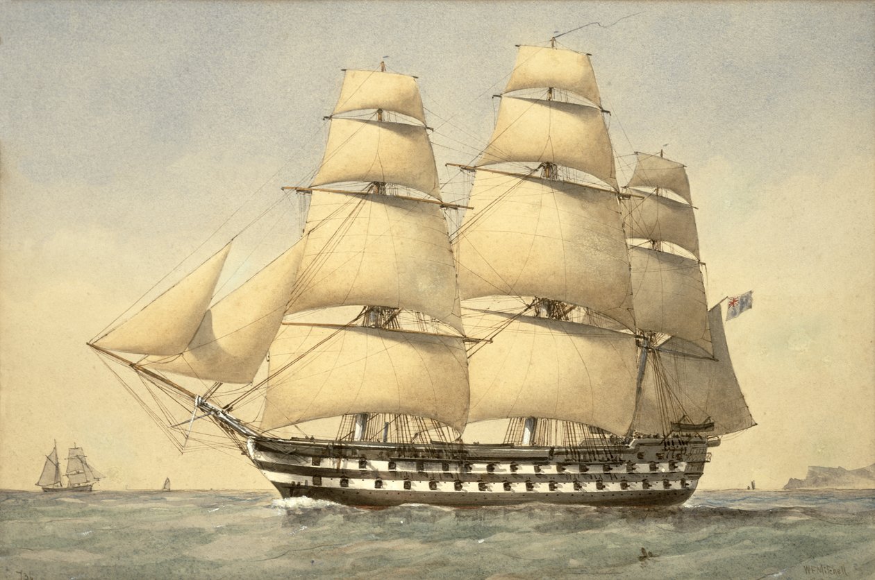 HMS Bellerophon voor de kust door William Frederick Mitchell