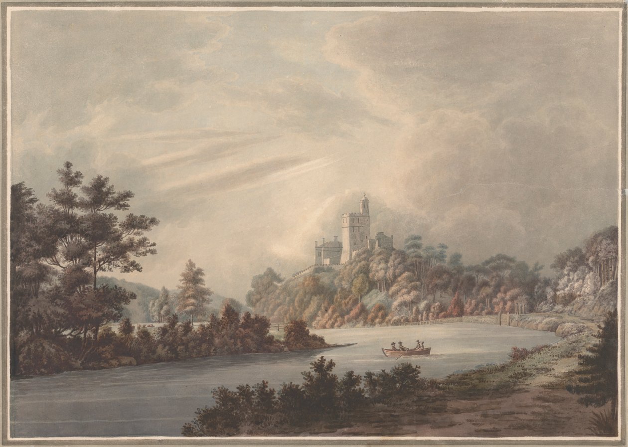 Landschap, kasteel bij een rivier door William Green