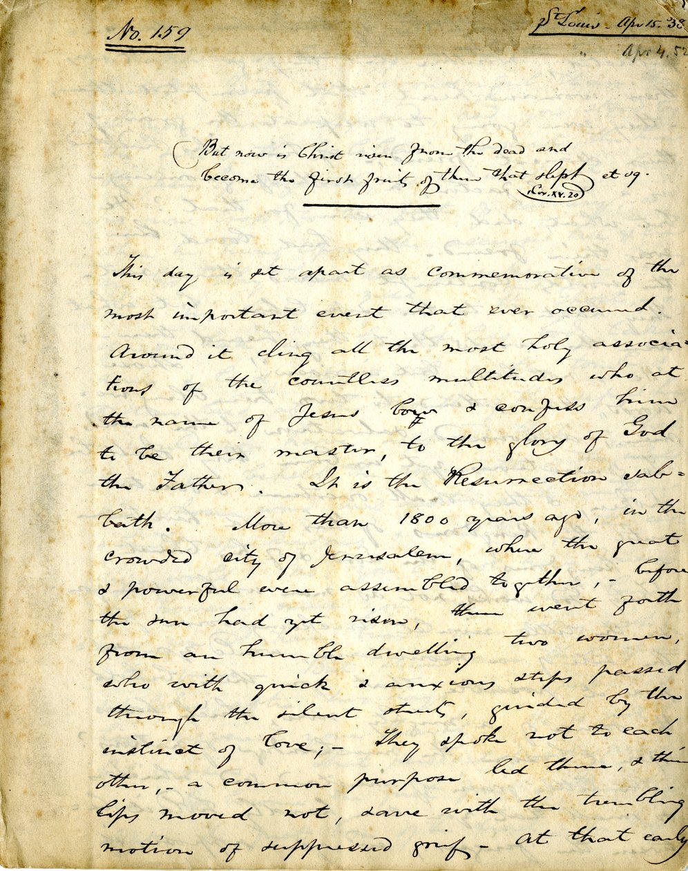 Manuscript van Preek nr. 159 door William Greenleaf Eliot, 15 april 1838 door William Greenleaf Eliot