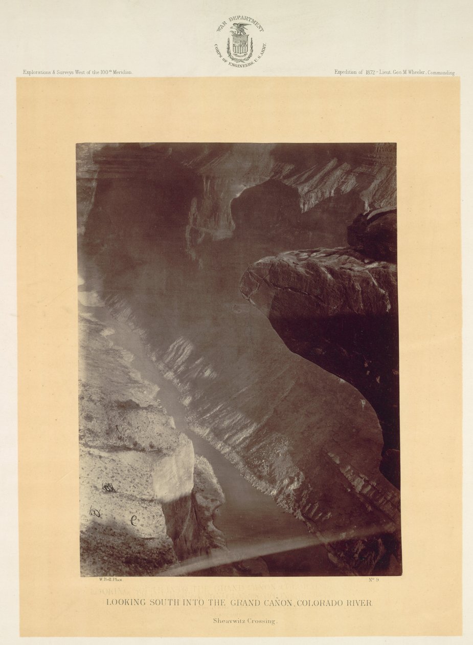 Kijkend naar het zuiden in de Grand Canyon, Colorado River, Sheavwitz, 1872 door William H. Bell