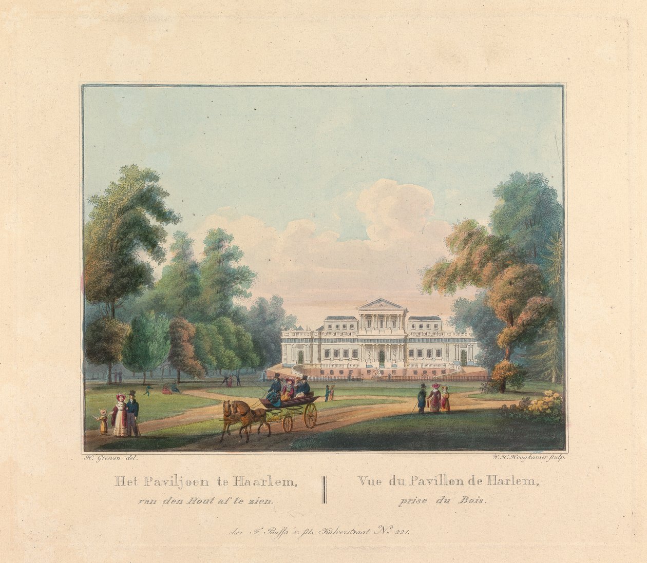 Welgelegen: Uitzicht op het paviljoen van Haarlem genomen vanuit het bos door William H. Hoogkamer
