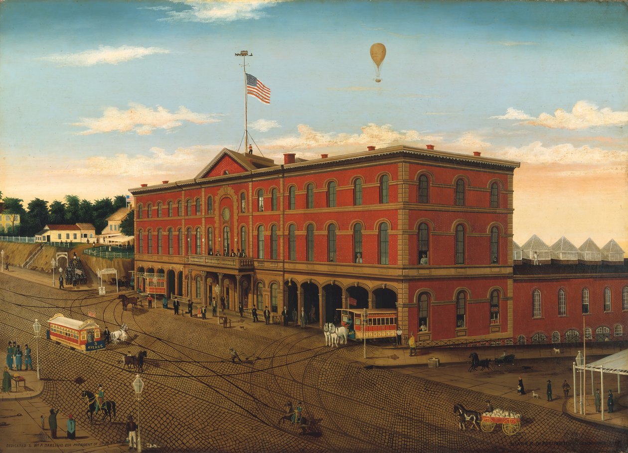 Het depot van de Third Avenue Railroad, ca. 1859-60 door William H Schenck
