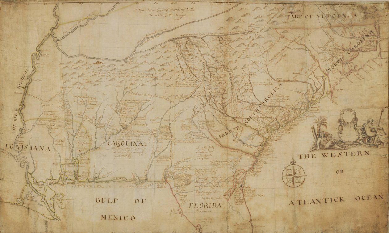 Kaart van het zuidoostelijke deel van Noord-Amerika, 1721 door William Hammerton