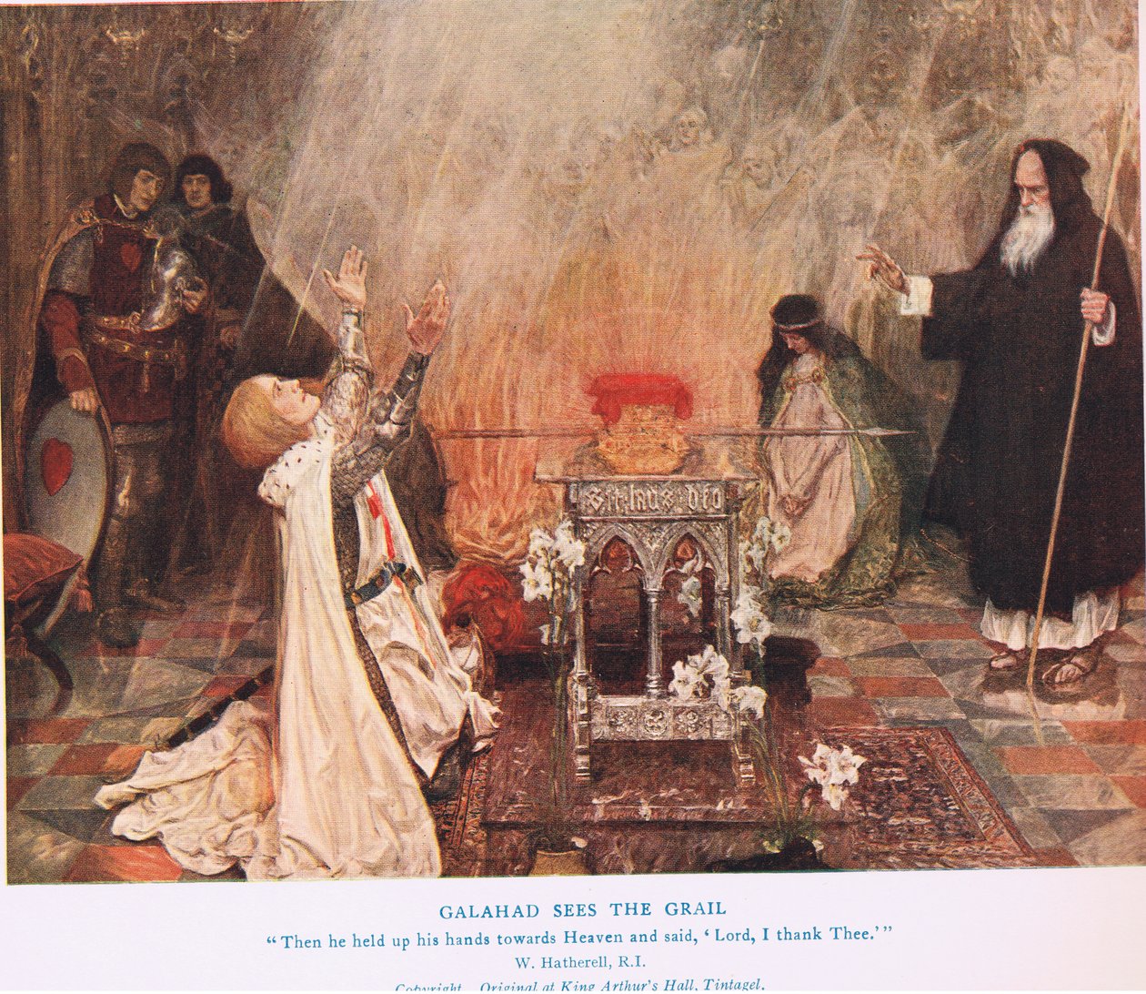 Galahad ziet de Graal, illustratie uit 