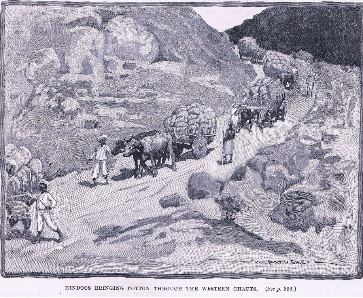 Hindoes die katoen door de Westelijke Ghauts brengen, 1862 AD door William Hatherell