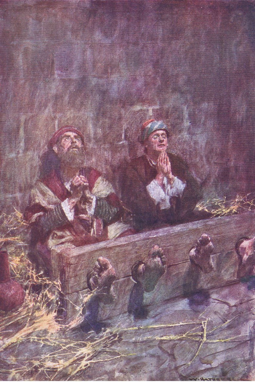 Paulus en Silas in de gevangenis, uit Het Bijbelverhaal gepubliceerd door Hodder & Stoughton, ca. 1930 door William Hatherell