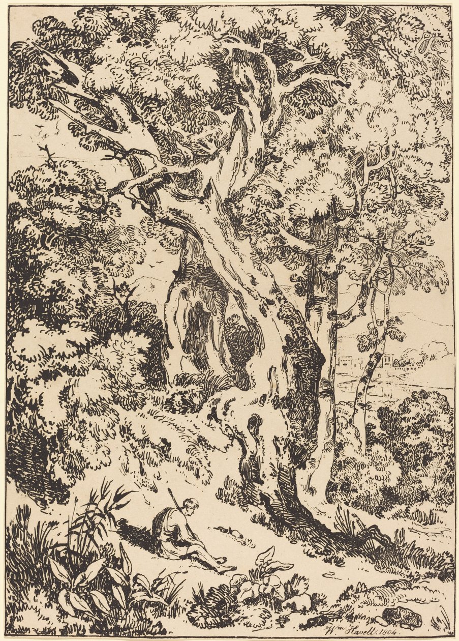 Studie van Bomen en Struiken met Zittende Figuur door William Havell