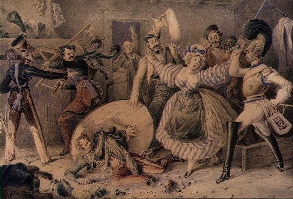 Een vechtpartij in een herberg, c.1830 door William Heath