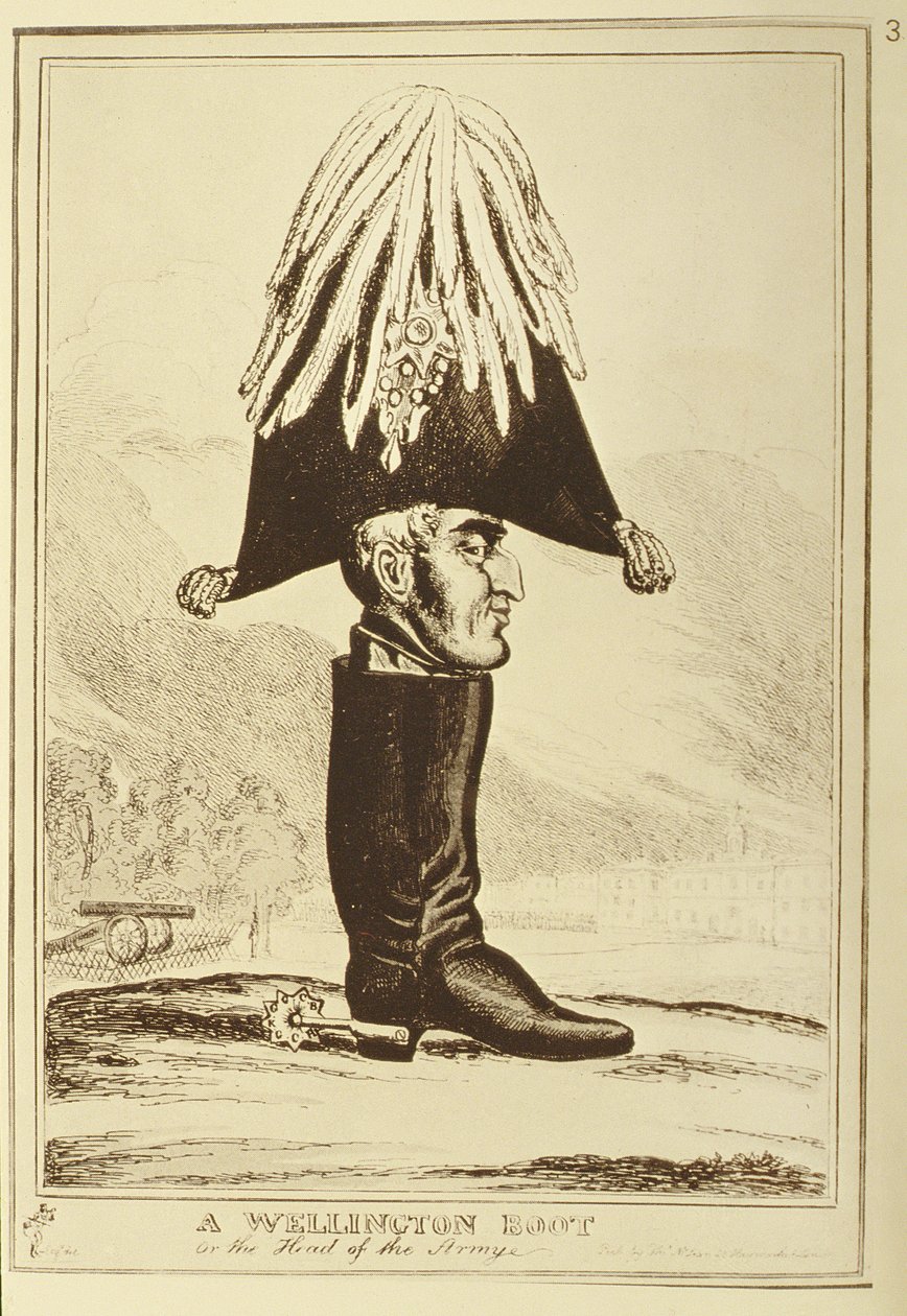 Een Wellington-laars, of Het hoofd van het leger, 1827 door William Heath