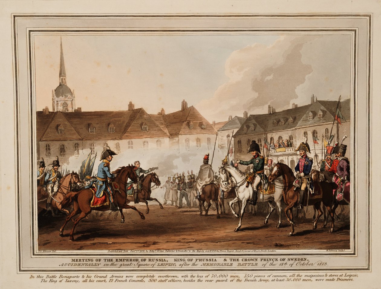 De ontmoeting van de keizers van Rusland en Oostenrijk, koning van Pruisen en kroonprins van Zweden in Lei door William Heath