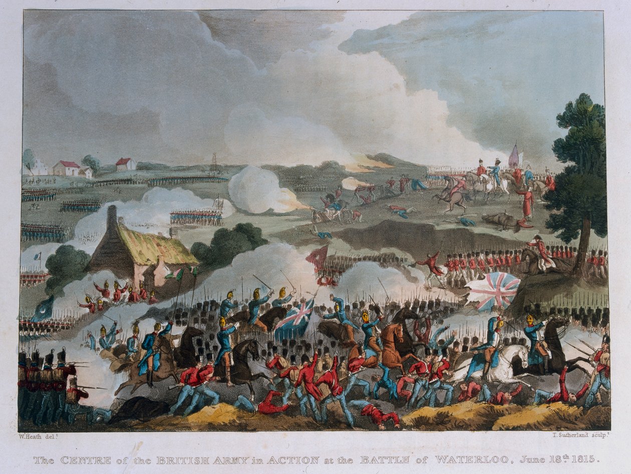 Het centrum van het Britse leger in actie bij de Slag bij Waterloo, 1815 door William Heath