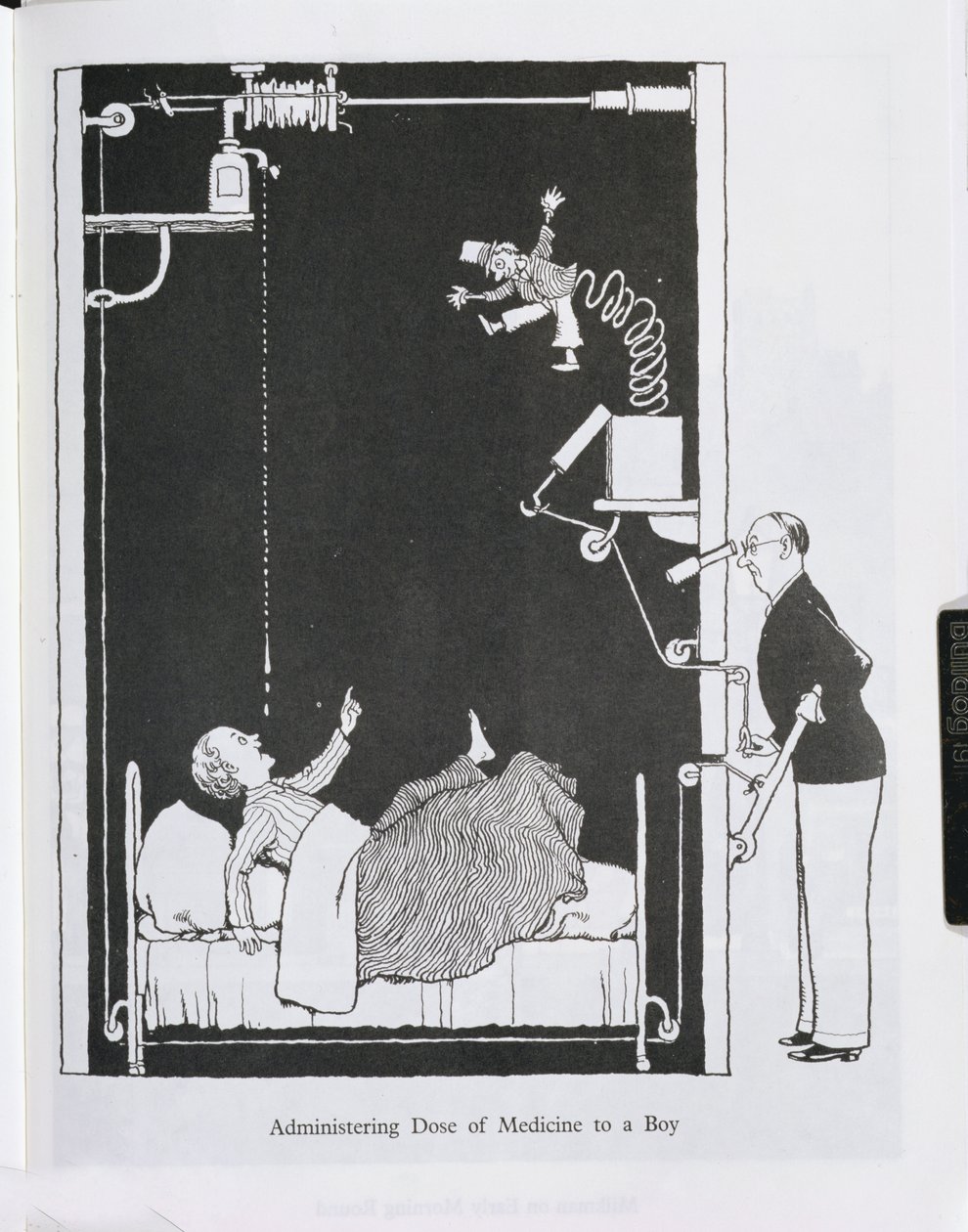 Toediening van medicijn aan een jongen, illustratie uit 