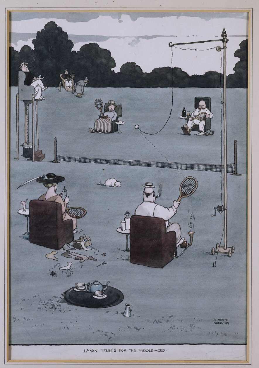 Lawn Tennis voor de Middelbare Leeftijd door William Heath Robinson