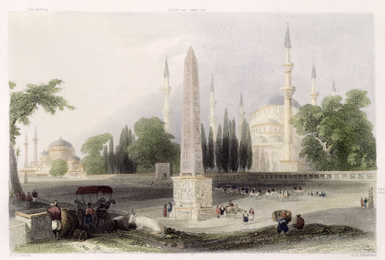 Een Egyptische obelisk in de Atmeidan, of Hippodroom, Istanbul, gegraveerd door G.K. Richardson, c.1850 door William Henry Bartlett