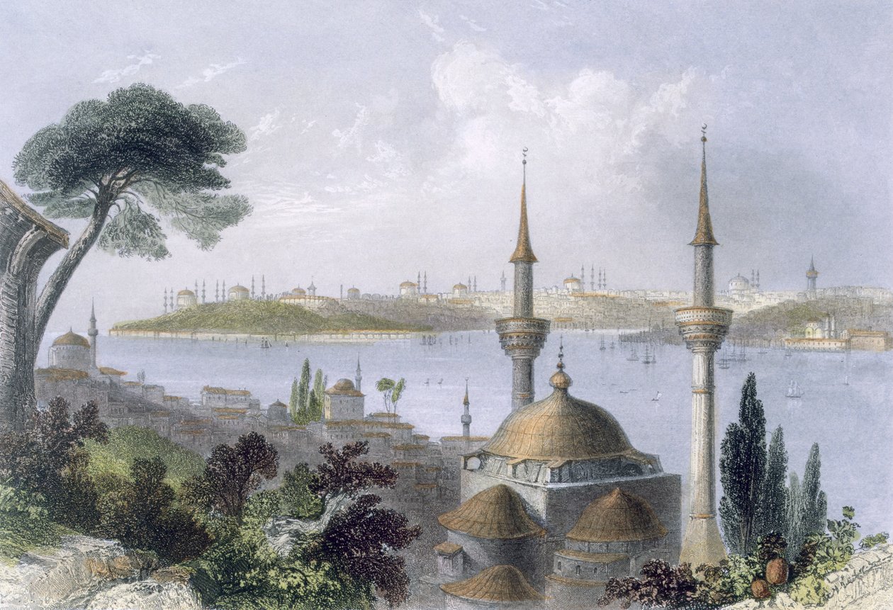 Algemeen uitzicht op Constantinopel vanuit Scutari, c.1850 (gekleurde aquatint) door William Henry Bartlett