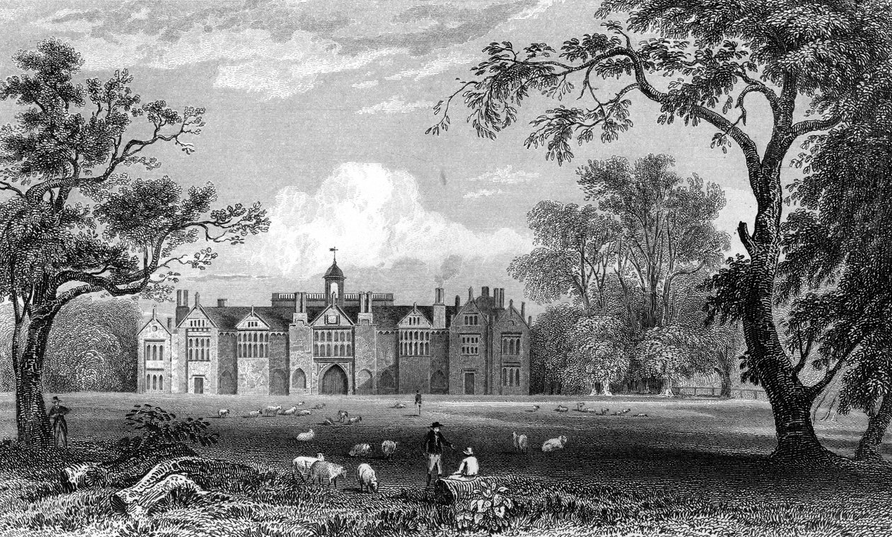 Gosfield Hall, Essex, gegraveerd door Robert Sands, 1832 door William Henry Bartlett