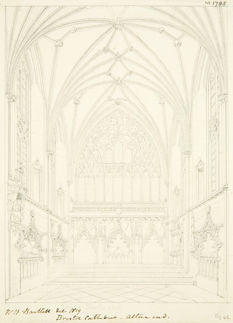 Lady Chapel van de kathedraal van Bristol, kijkend naar het oosten door William Henry Bartlett