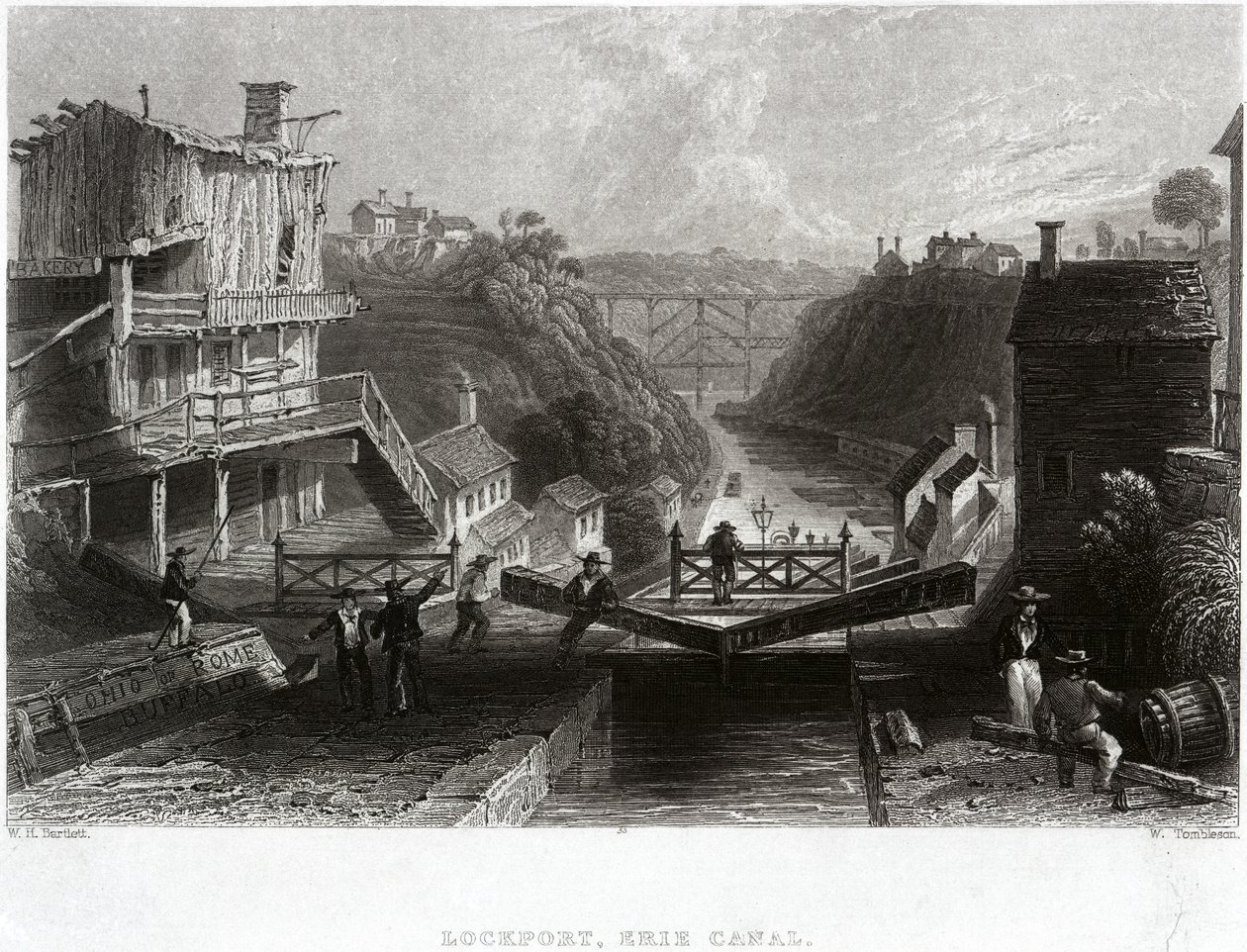Lockport, Erie Kanaal door William Henry Bartlett