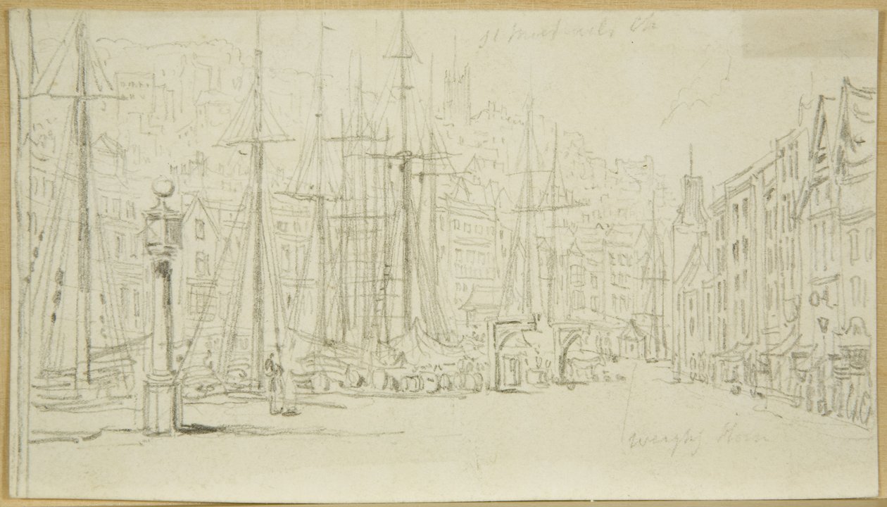 Kijkend langs Broad Quay vanaf de wijzerplaat door William Henry Bartlett