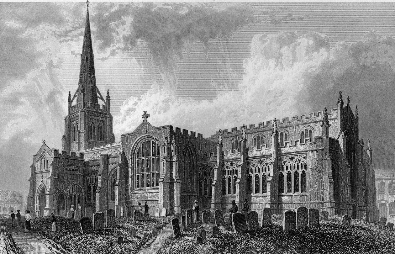 Thaxted Kerk, Essex, gegraveerd door Robert Sands, 1831 door William Henry Bartlett