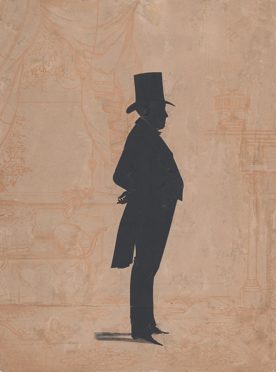 Silhouet van een onbekende man met hoge hoed en rokkostuum, 1828-83 door William Henry Brown