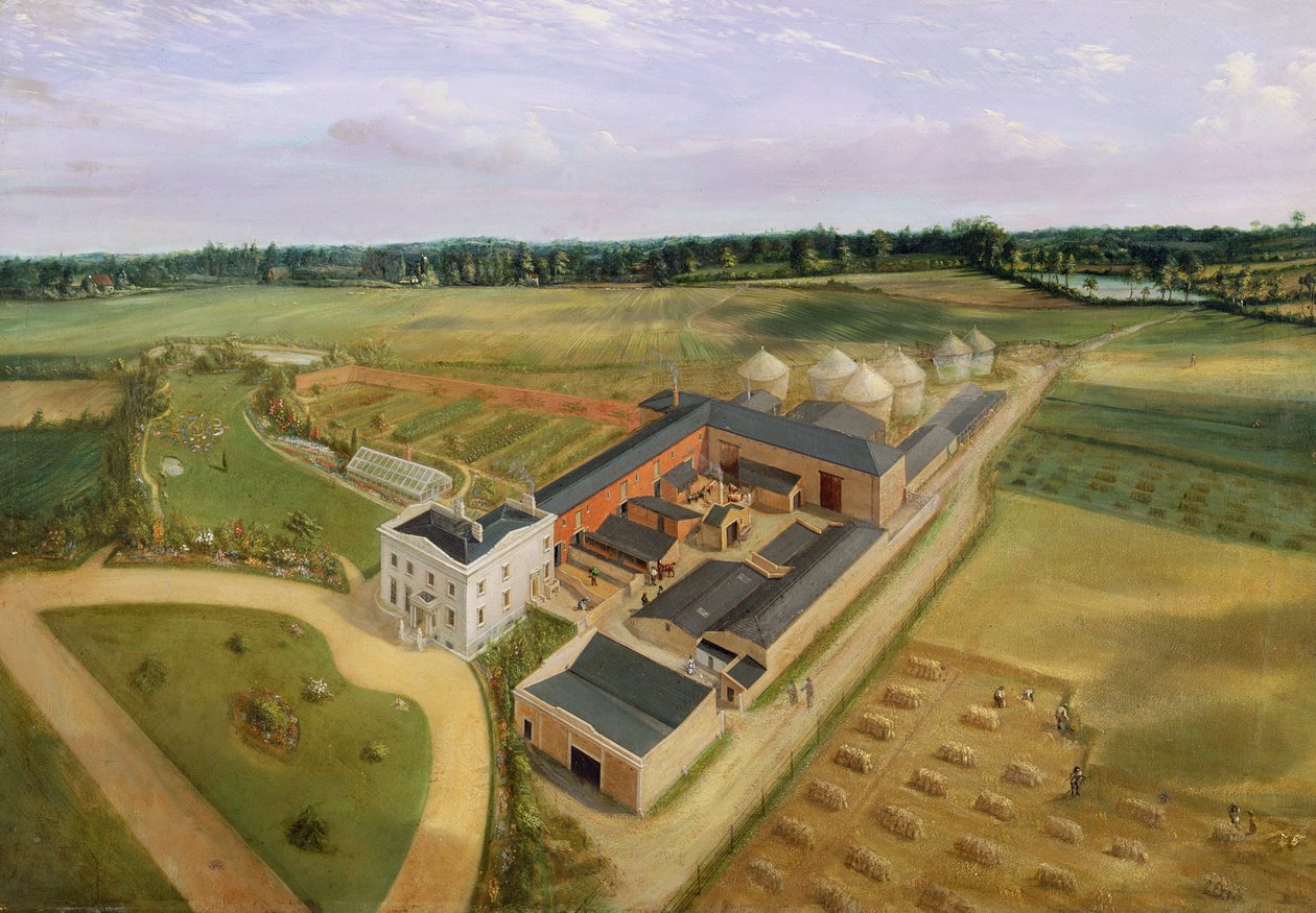 Tiptree Hall en boerderij, Essex, c.1850-60 door William Henry Browne