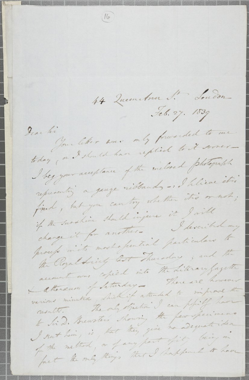 Ondertekende brief van William Henry Fox Talbot aan James David Forbes door William Henry Fox Talbot