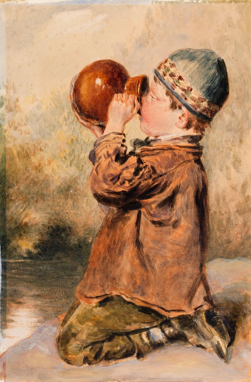Een jongen die drinkt door William Henry Hunt