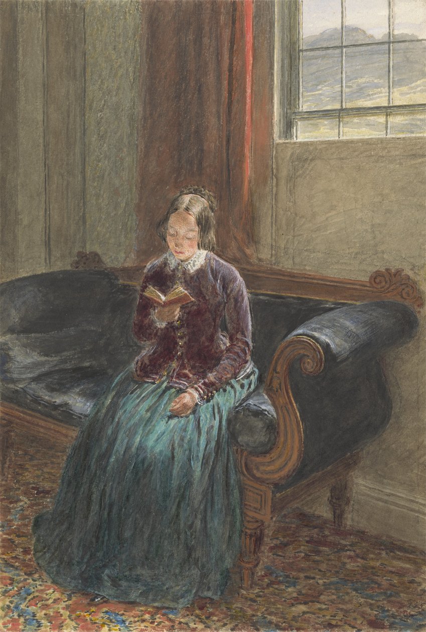Een dame die leest, genaamd mevrouw William Hunt door William Henry Hunt