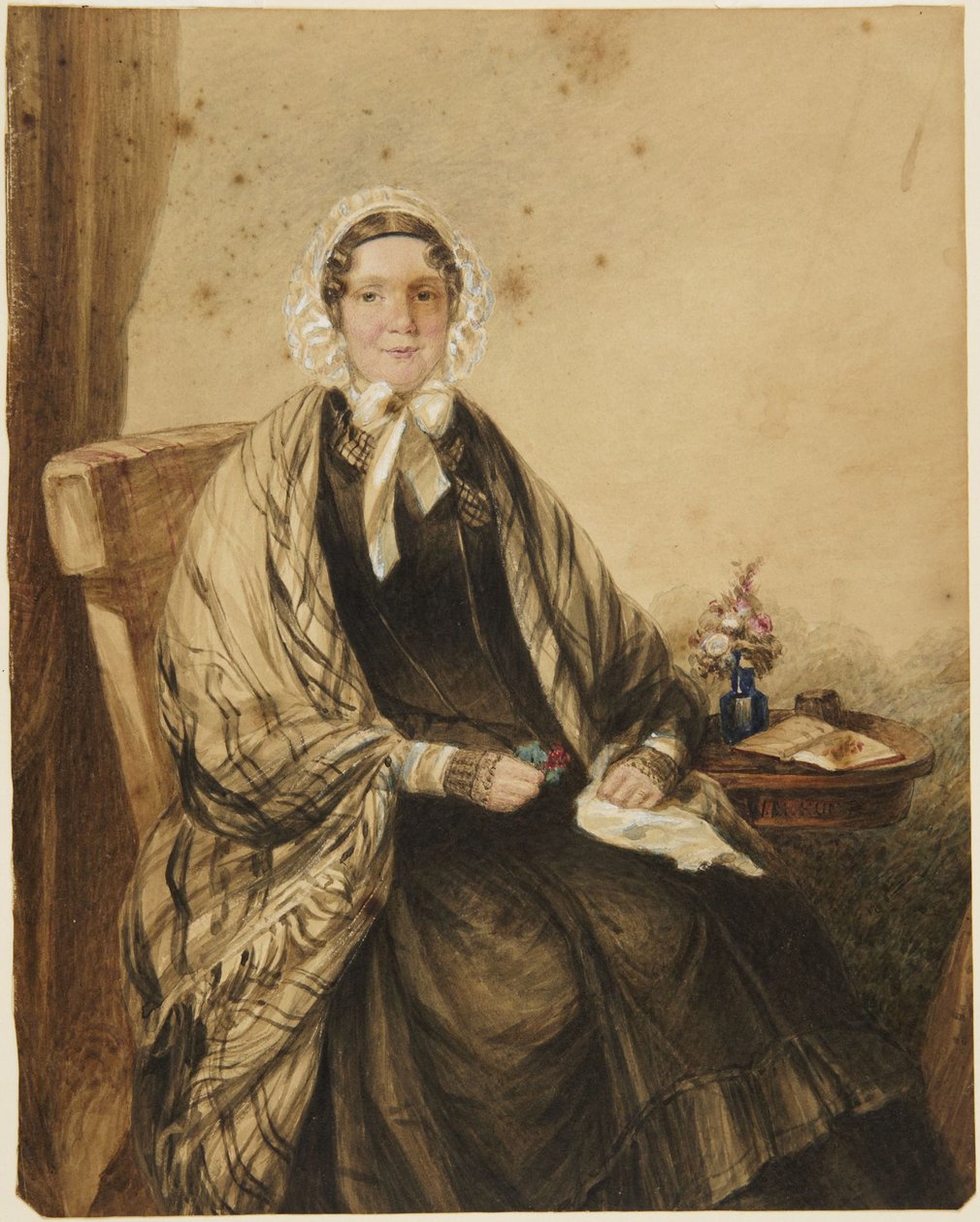 Portret van een zittende vrouw met een sjaal door William Henry Hunt