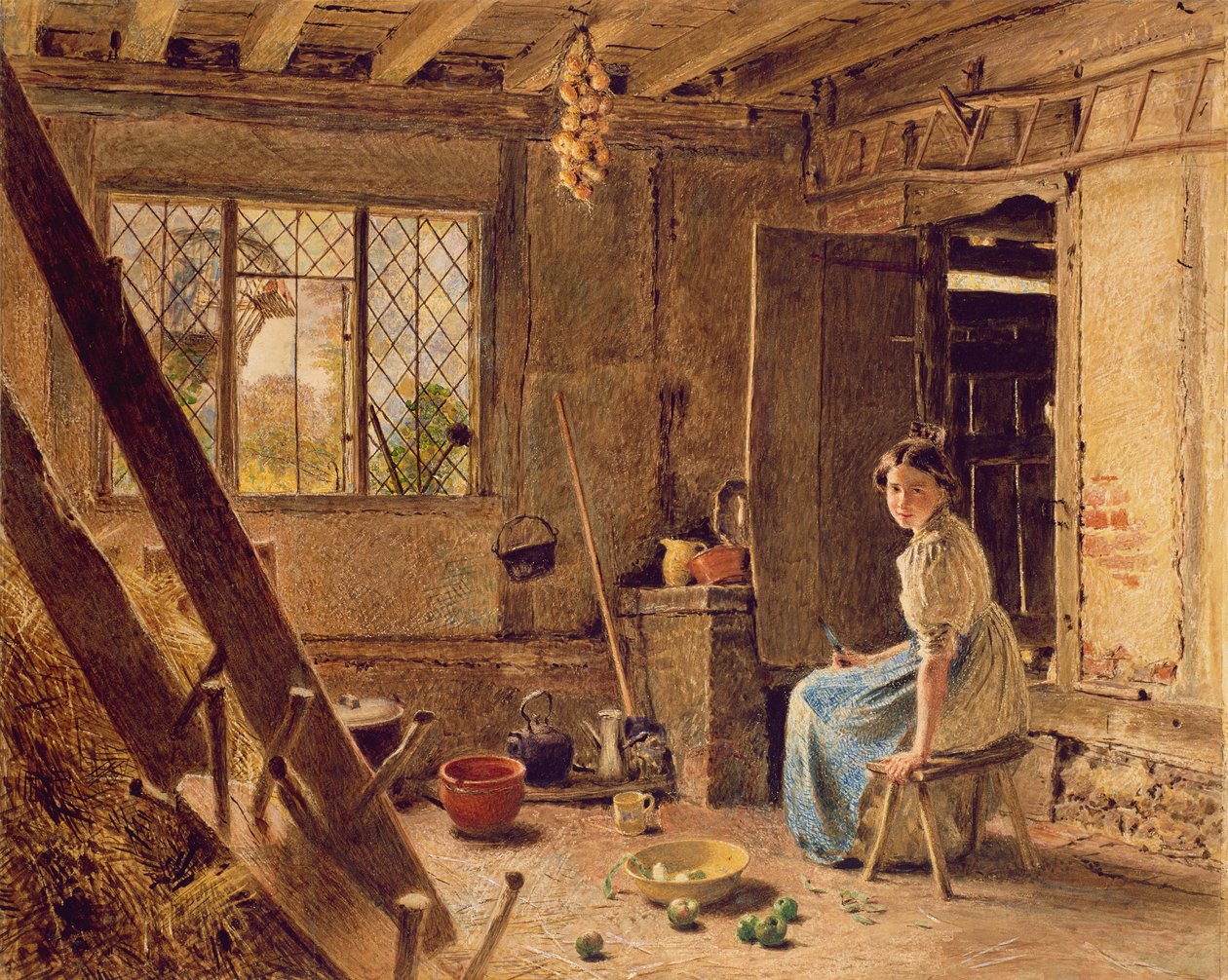 Het meisje en de ekster, een interieur van een cottage in Shillington, Bedfordshire, 1834 door William Henry Hunt