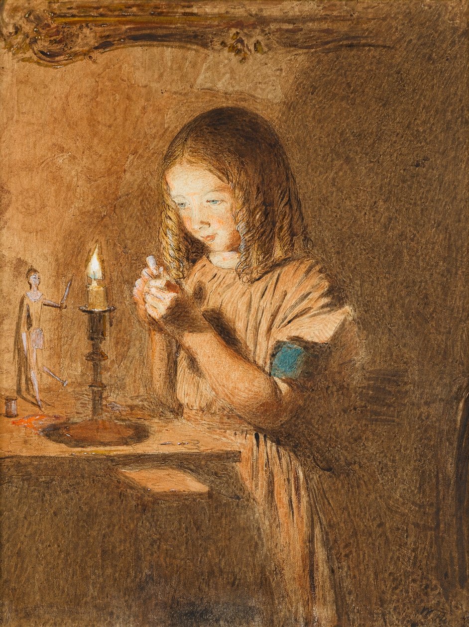 Een naald rijgen: De jonge naaister, ca. 1845 door William Henry Hunt