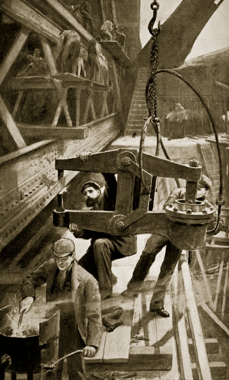 Hydraulisch klinken op de Forth Bridge door William Henry Margetson