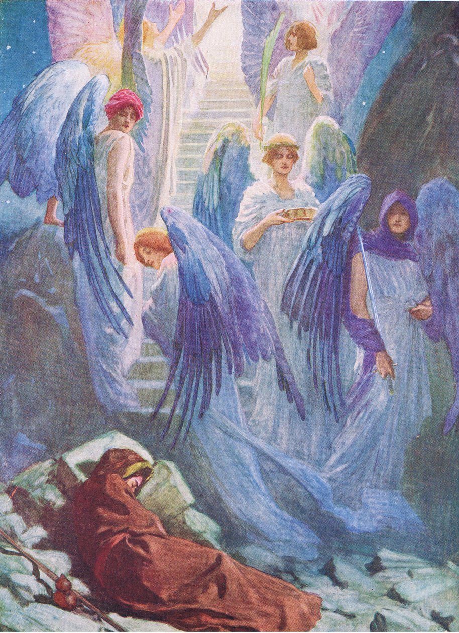 Jakobs droom, uit Het Bijbel Prentenboek uitgegeven door Thomas Nelson, ca.1950 door William Henry Margetson