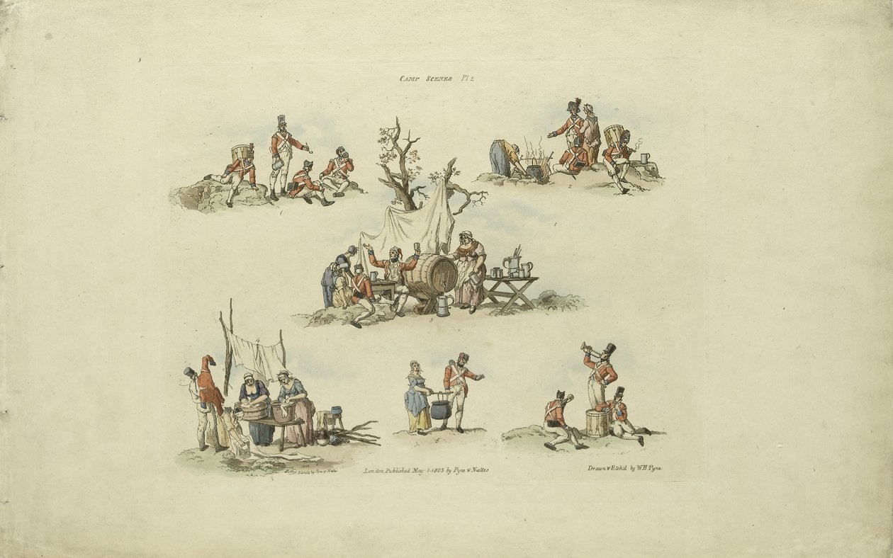 Kampscènes, 1803 door William Henry after Pyne
