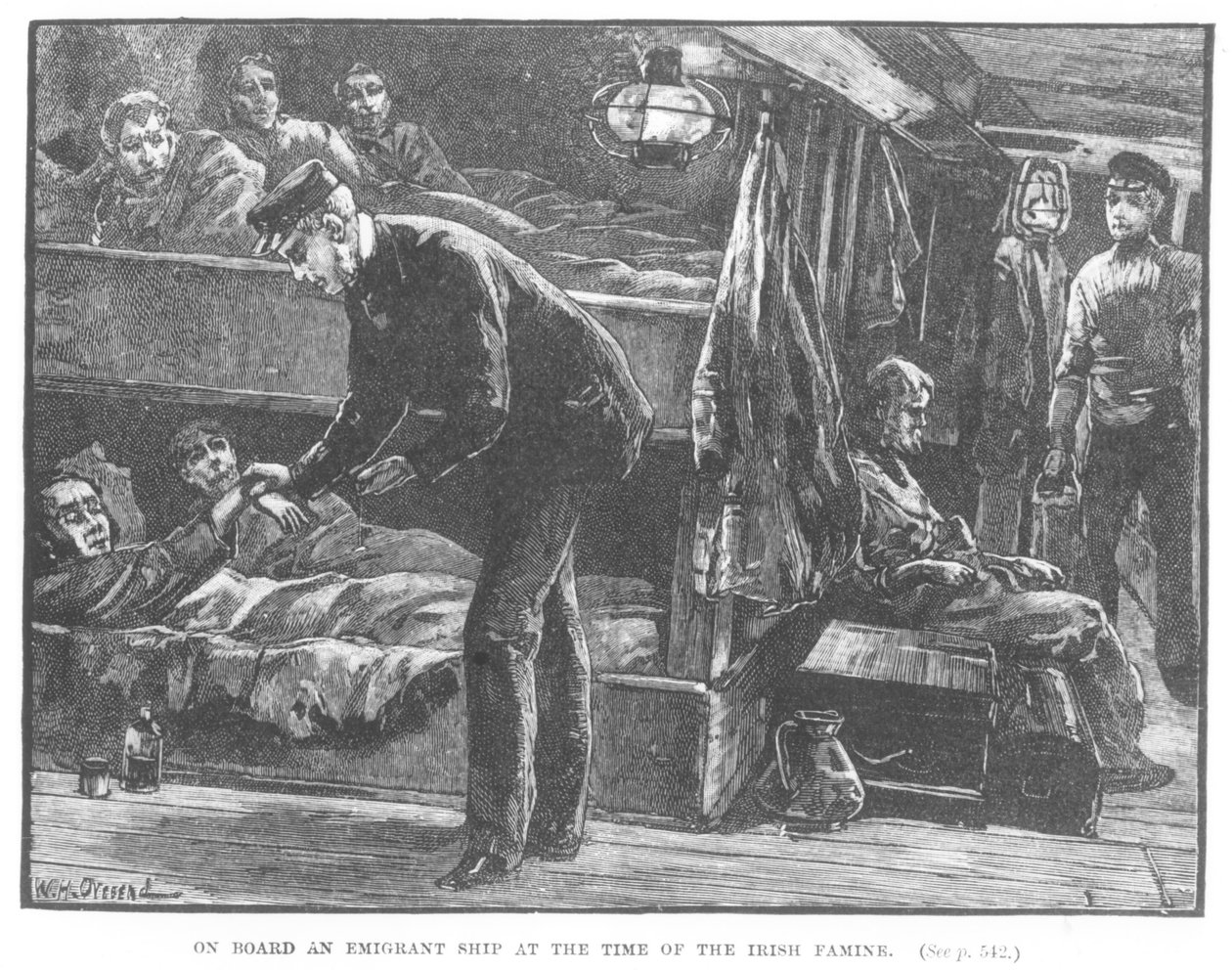 Aan boord van een emigrantenschip ten tijde van de Ierse hongersnood (gravure) (z/w foto) door William Heysham (after) Overend