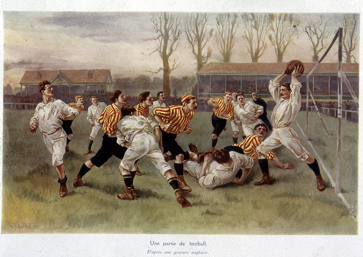 Een voetbalwedstrijd - van een Engelse gravure door William Heysham Overend