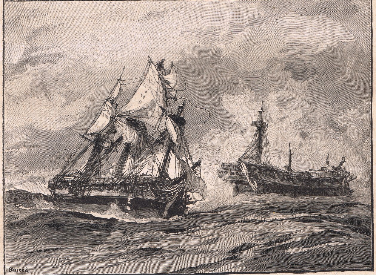 Arethusa en de Belle Poule AD 1778 door William Heysham Overend