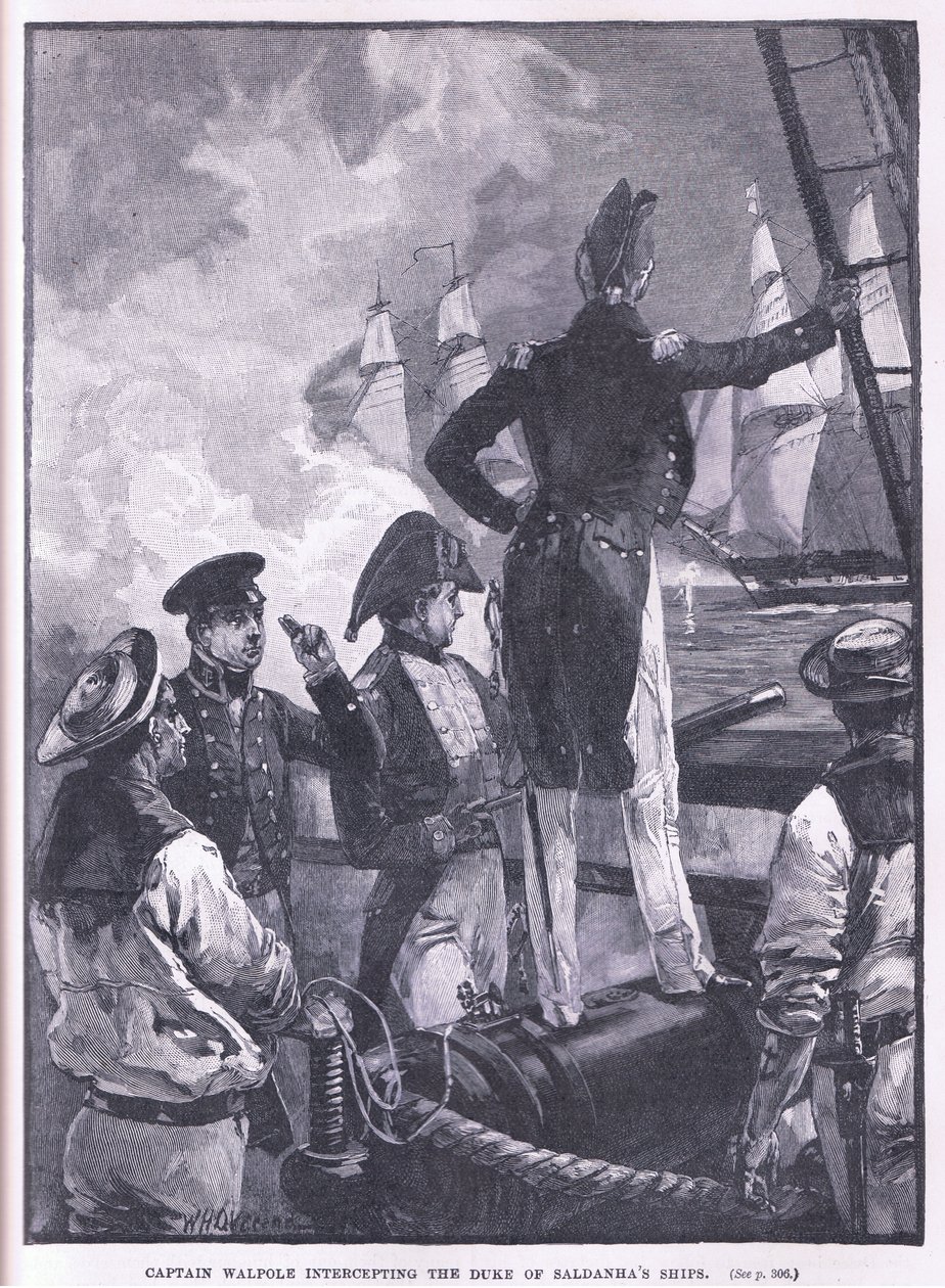 Kapitein Walpole onderschept de schepen van de Hertog van Saldanha door William Heysham Overend
