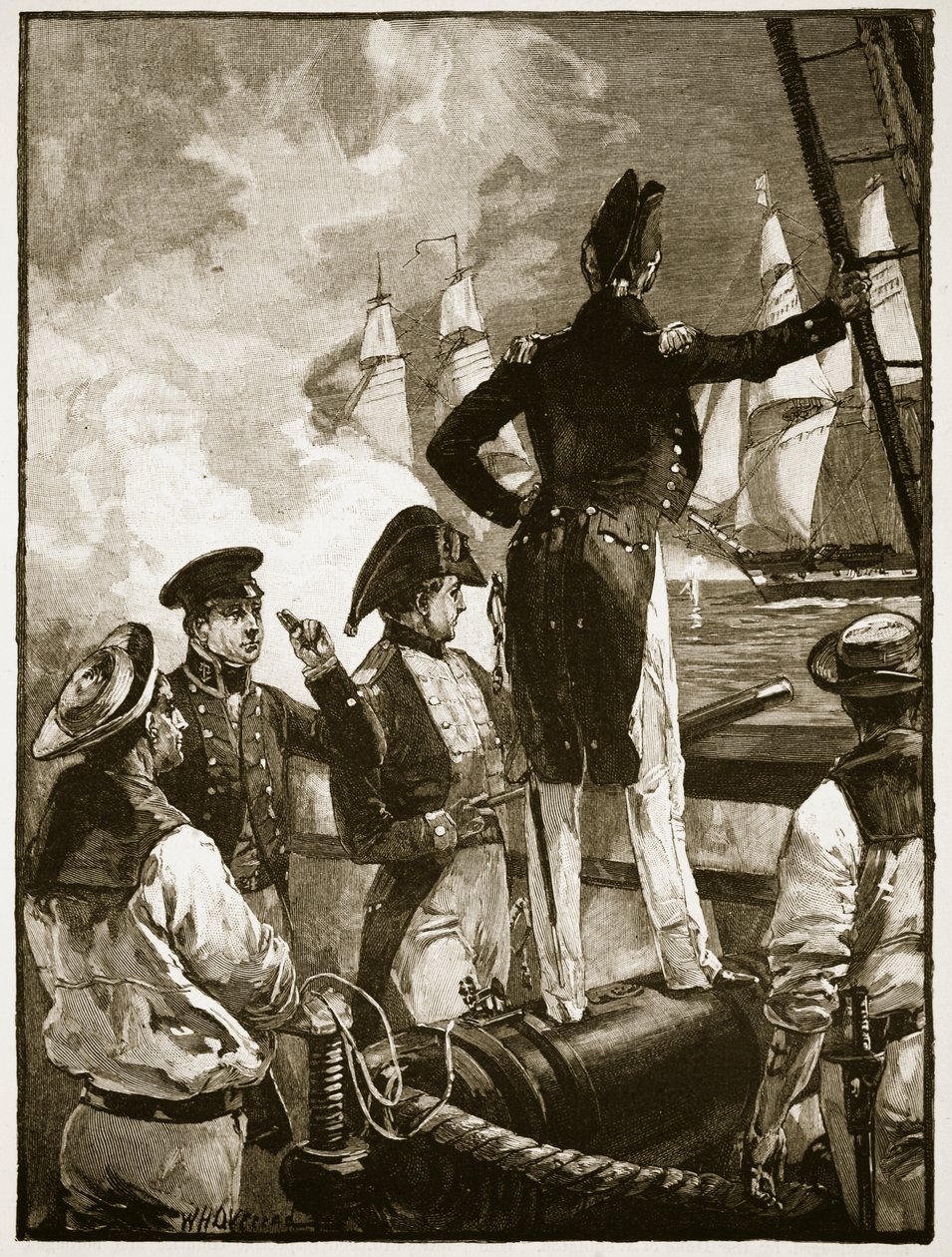 Kapitein Walpole onderschept de schepen van de Hertog van Saldanha, illustratie uit 