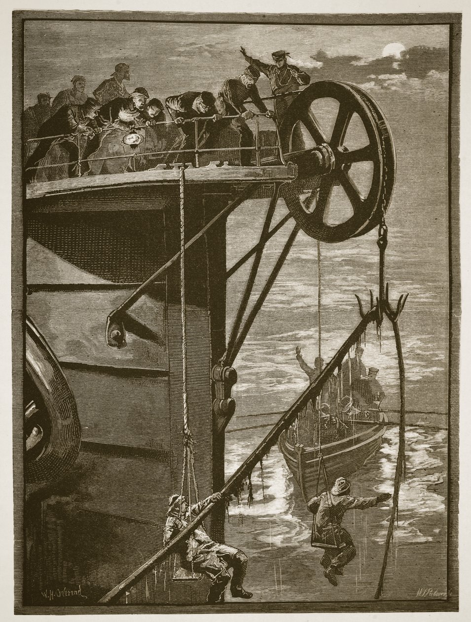 Moderne Wetenschap: Het oppakken van een telegraafkabel op zee, gegraveerd door W.J. Palmer door William Heysham Overend