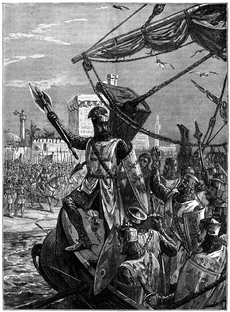 Richard I, Coeur de Lion landt in Jaffa Joppa, september 1191 door William Heysham Overend