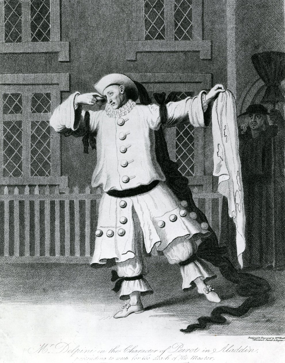Mr Delphini in de rol van Pierot in Aladdin, 1780-1790 door William Hincks