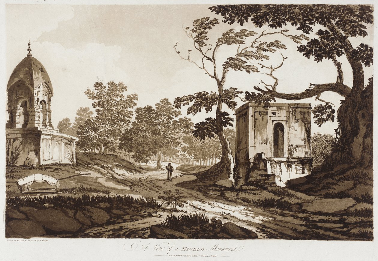 Een afbeelding van een hindoeïstisch monument [nabij Murshidabad, West-Bengalen] uit *Select Views in India* door William Hodges