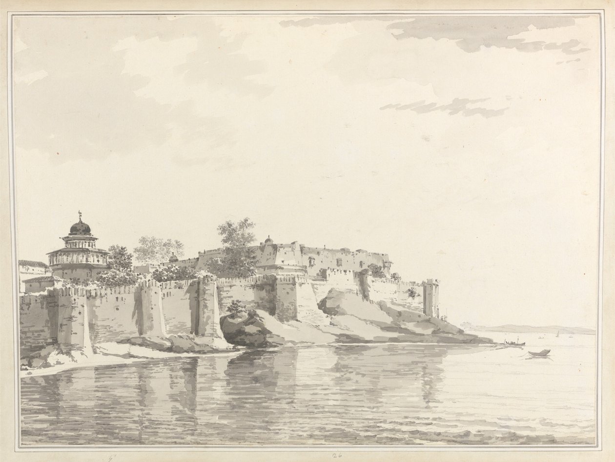 Gezicht op het fort van Allahabad door William Hodges
