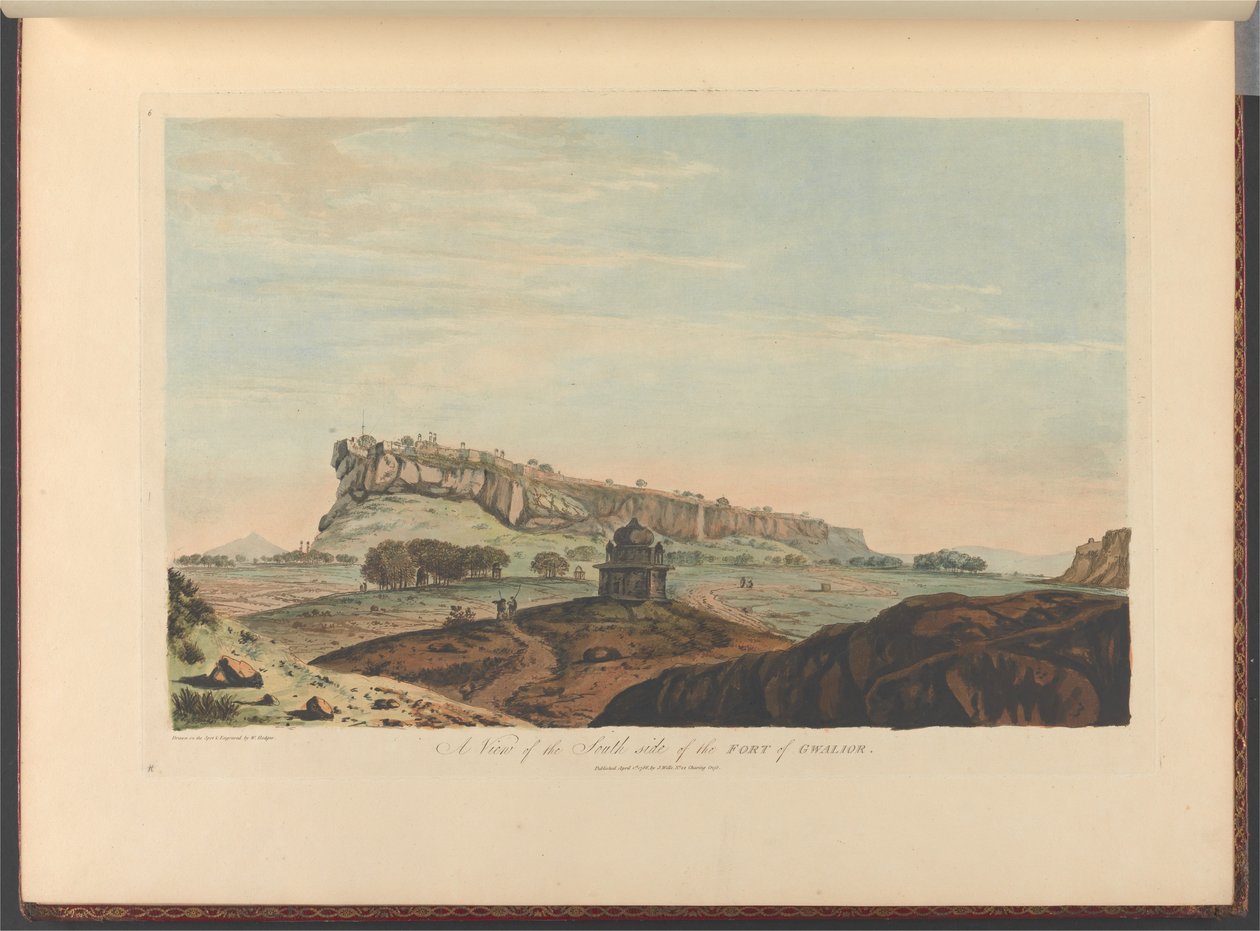Gezicht op de zuidkant van het fort van Gwalior door William Hodges