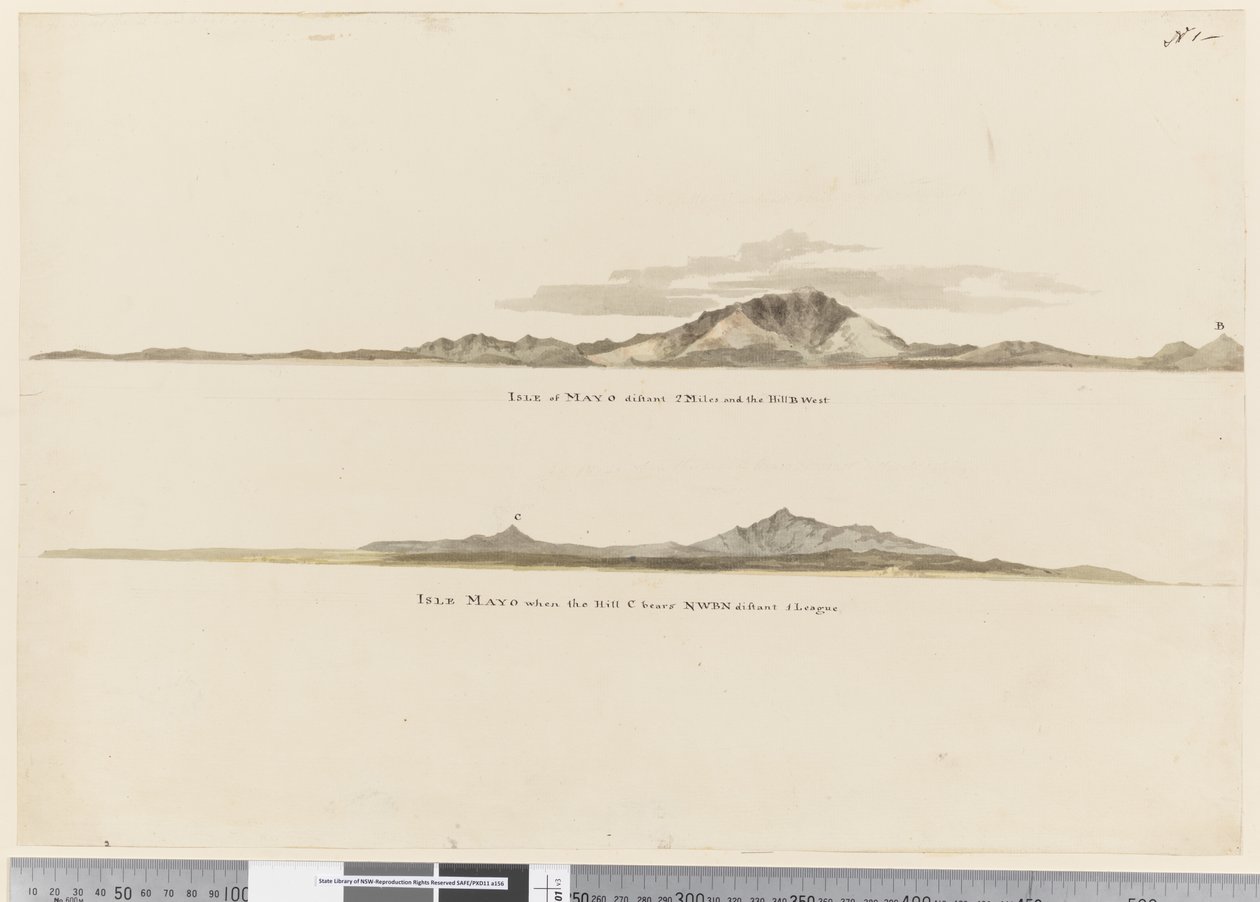 Profiel van de kust van het eiland Mayo, Kaapverdische Eilanden door William Hodges