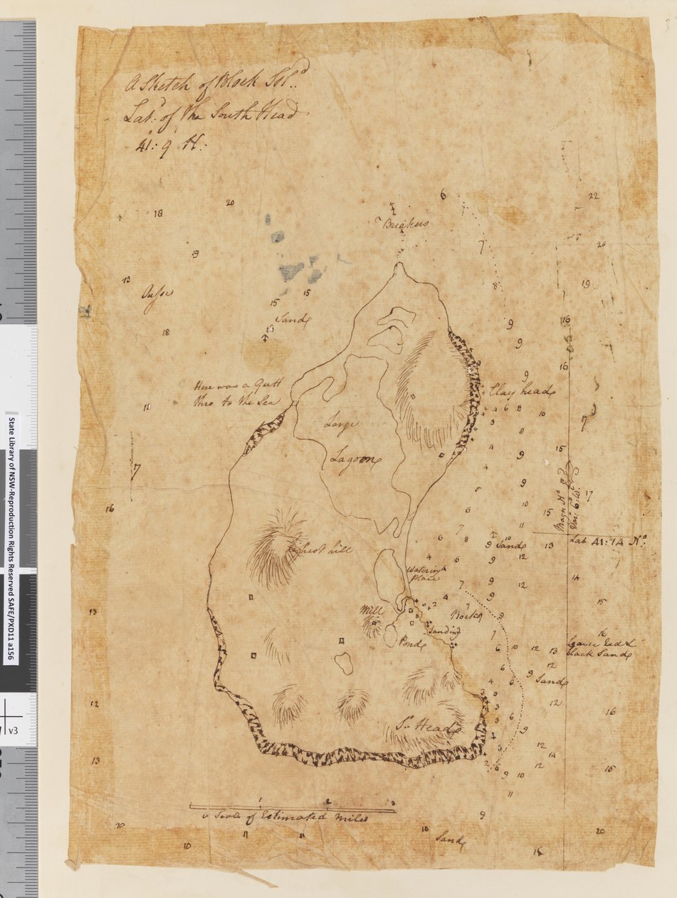 Een Schets van Block Island, breedtegraad van de Zuidkop 41: 9 N door William Hodges