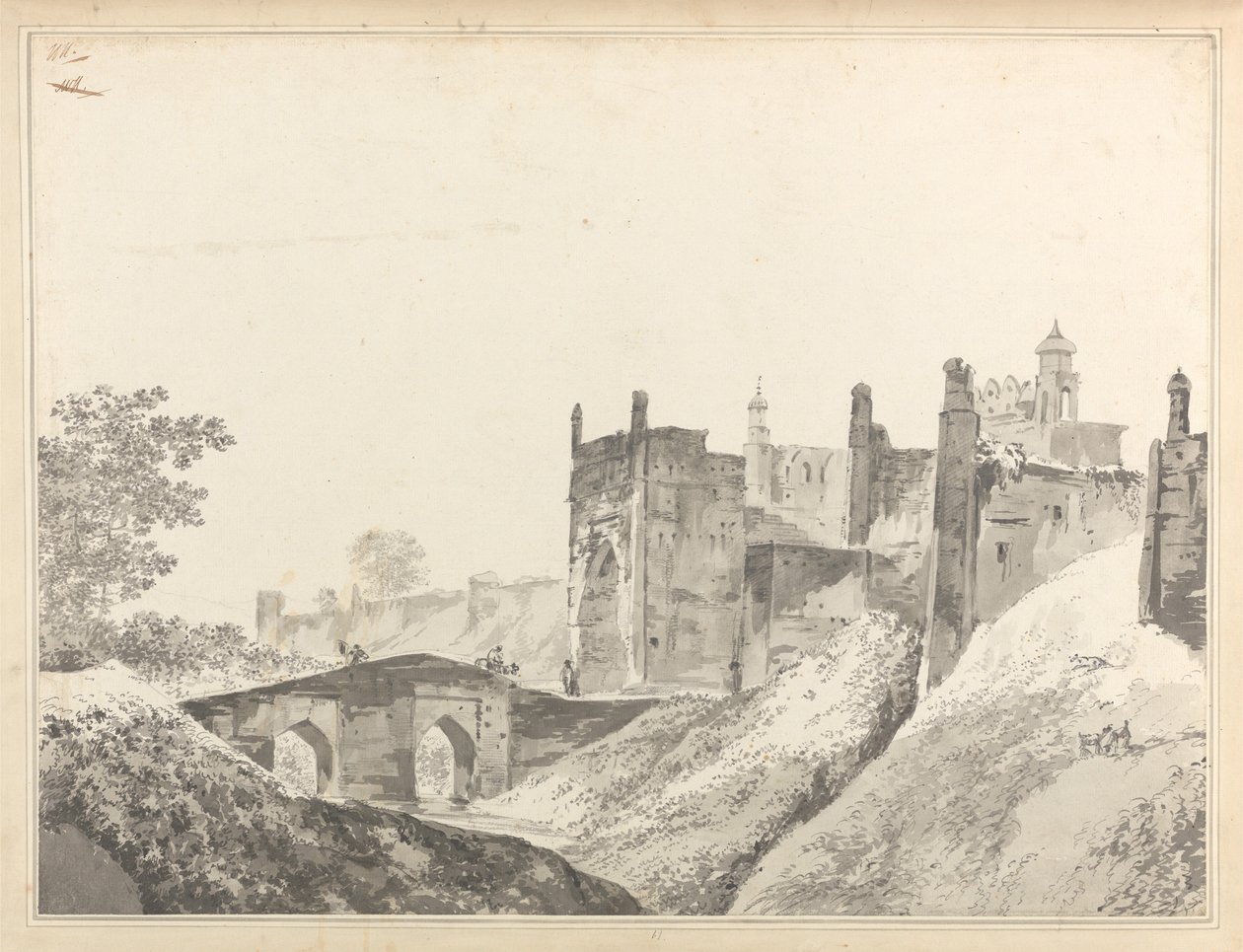 Het oostelijke deel van het fort van Mongheer [Munger] door William Hodges